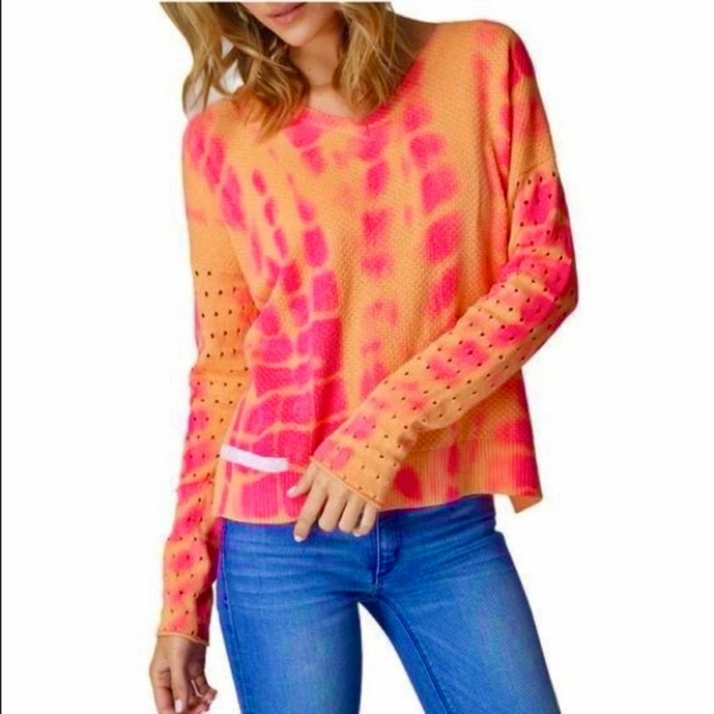 Lisa Todd Rise Above Sweater Orange Pink Tie Dye Waffle Weave Cotton S Casual